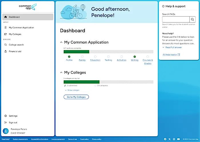 Common App 仪表板/登录页面的屏幕截图。./landing 页面。